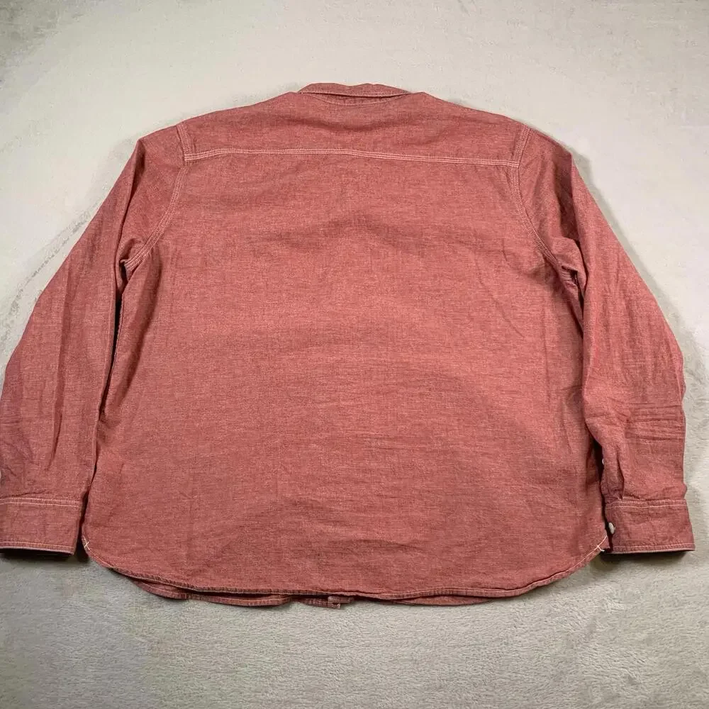 Lucky Brand Shirt‎ Mens XL Red Long Sleeve 100% Linen GI 2 Chest Pockets Classic